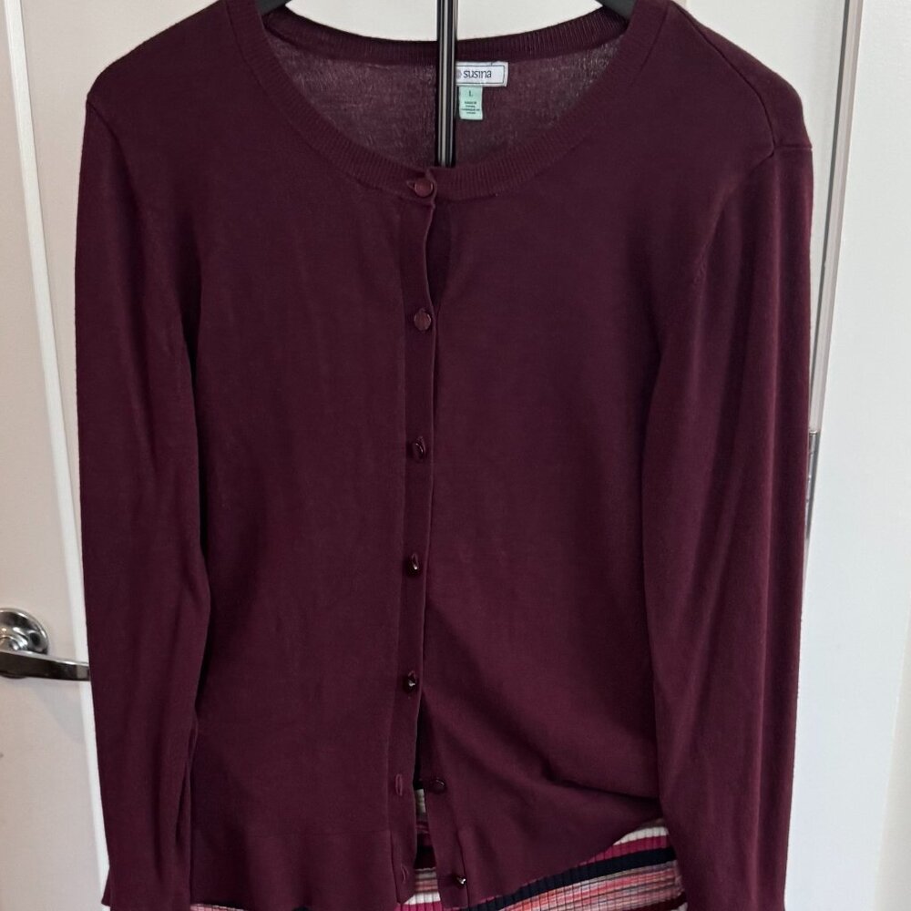 Burgundy Cardigan - Rayon Blend - Size Large